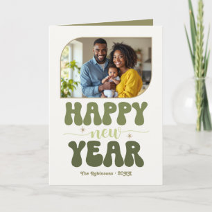 Tarjeta Festiva Arboleda de Olivos Feliz Año Nuevo Foto Retro Groo