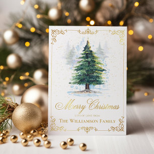 Tarjeta Festiva Árboles acuarelas de selva con marco dorado elegan