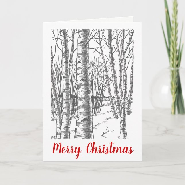 Tarjeta Festiva Árboles Birch En Navidades De Invierno (Anverso)