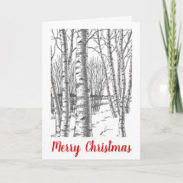 Tarjeta Festiva Árboles Birch En Navidades De Invierno