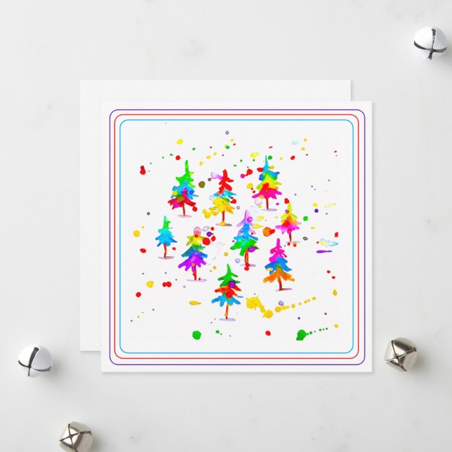 Tarjeta Festiva Árboles Coloridos (Anverso/Reverso In Situ)