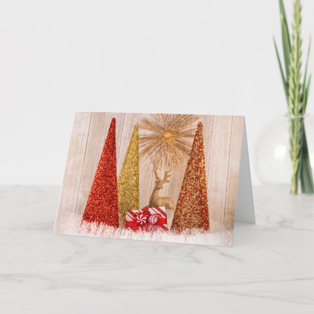 Tarjeta Festiva Árboles de 4149 navidades con reno y presente (Anverso)