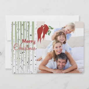 Tarjeta Festiva Árboles de abedul Aves rojas del amor Feliz Navida