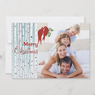 Tarjeta Festiva Árboles de abedul Aves rojas del amor Feliz Navida