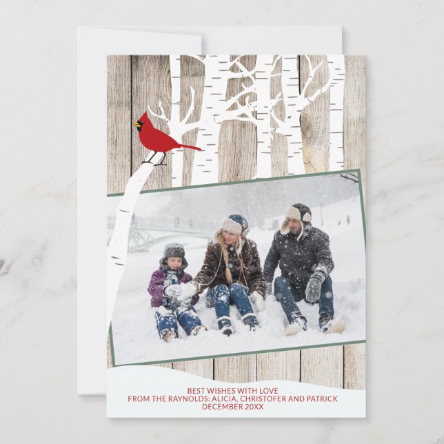 Tarjeta Festiva Árboles de abedul de invierno de temporada foto ma (Anverso)