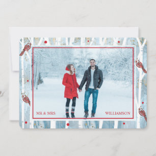 Tarjeta Festiva Árboles de aves forestales de invierno y foto card