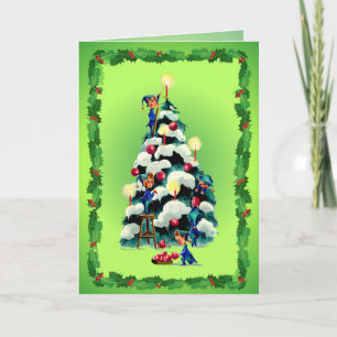 Tarjeta Festiva ÁRBOLES DE ELVES, HOLLY & CHRISTMAS, por SHARON SH