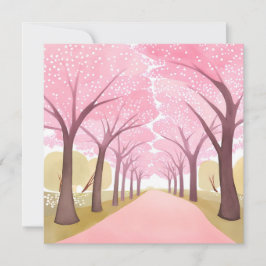 Tarjeta Festiva Árboles de Flor de Cerezo Camino Acuarela Rosa
