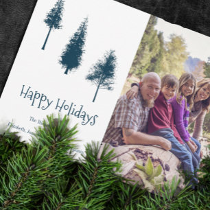 Tarjeta Festiva Árboles de invierno azul de la marina