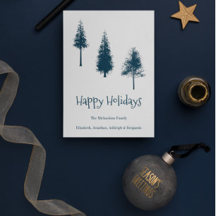 Tarjeta Festiva Árboles de invierno azul de la marina