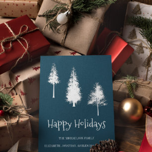 Tarjeta Festiva Árboles de invierno azul de la marina