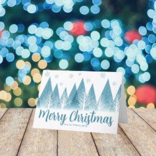 Tarjeta Festiva Árboles de invierno elegantes personalizados azul 