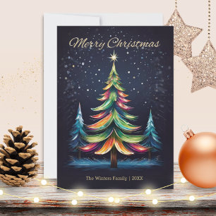 Tarjeta Festiva Árboles de invierno modernos coloridos Nieve Feliz