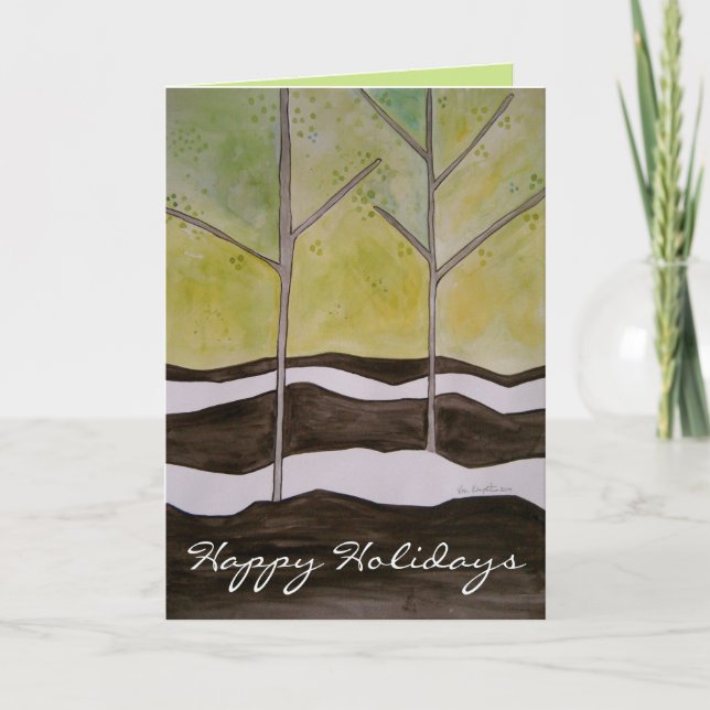 Tarjeta Festiva Árboles de invierno modernos felices (Anverso)