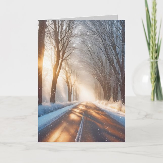 Tarjeta Festiva Árboles de invierno y ruta para Navidades (Anverso)