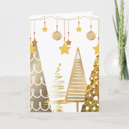 Tarjeta Festiva Árboles de oro, baubles y decoraciones