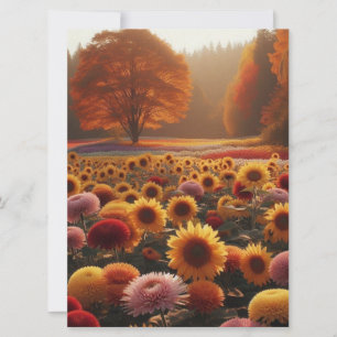 Tarjeta Festiva Árboles de otoño/campo con crisantemos