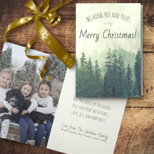 Tarjeta Festiva Árboles de pinos verdes rústicos Fotos navideñas d