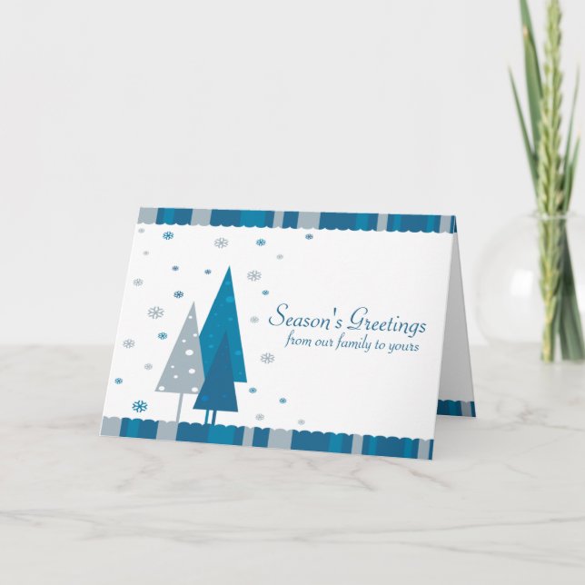Tarjeta Festiva Árboles del azul de los saludos de la estación (Anverso)