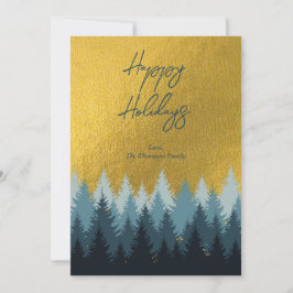 Tarjeta Festiva Árboles del bosque paisaje dorado Felices Fiestas 