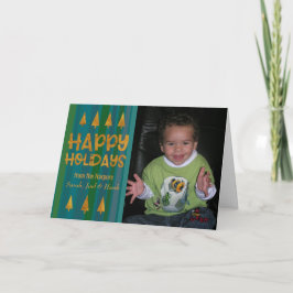 Tarjeta Festiva Árboles Dorados Felices Fiestas con Foto y Franjas
