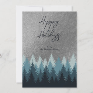 Tarjeta Festiva Árboles Forestales Paisaje Plateado Felices Fiesta