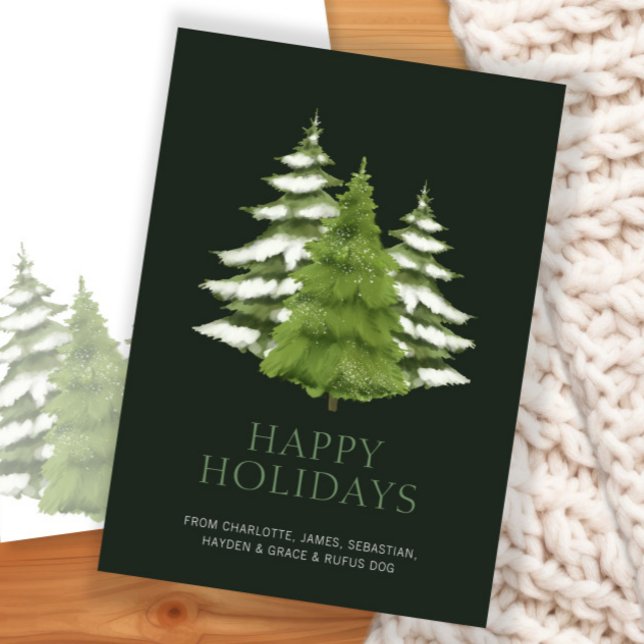Tarjeta Festiva Árboles frutales Navidades temáticos personalizado (Woodland Trees Themed Christmas Personalized Holiday Card by Ricaso. Elegant Christmas trees.)