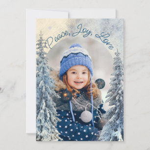 Tarjeta Festiva Árboles frutales y nieve con Navidades de fotos de