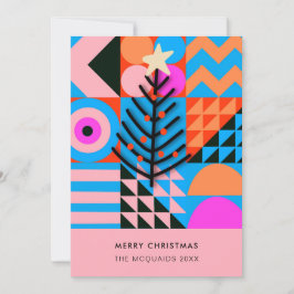 Tarjeta Festiva Árboles navideños azul geométrico moderno