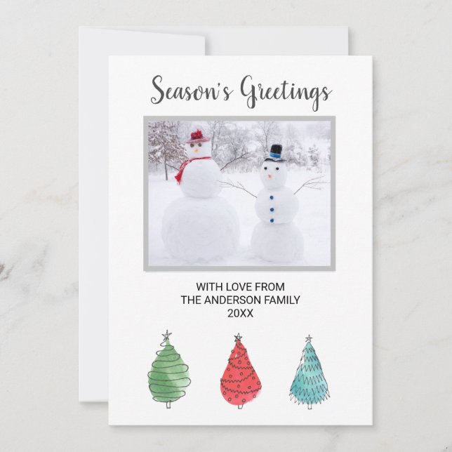Tarjeta Festiva Árboles navideños de fotografía familiar (Anverso)