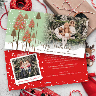 Tarjeta Festiva Árboles Navideños De Invierno Y Foto De Nieve