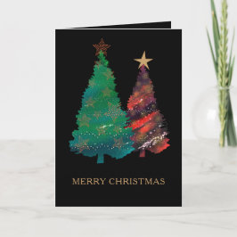 Tarjeta Festiva Árboles navideños esparkly color agua pintados a m
