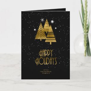 Tarjeta Festiva Árboles navideños Felices Fiestas Doradas ID863