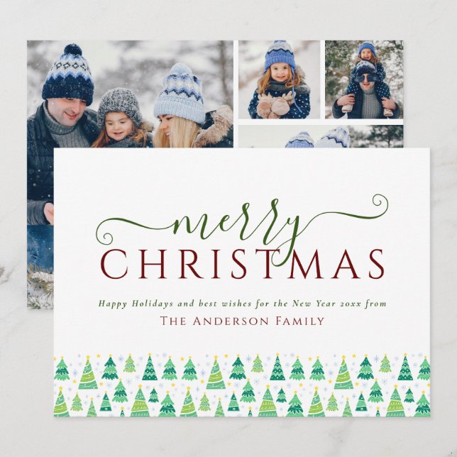 Tarjeta Festiva Árboles navideños merry 4 Familia fotográfica (Anverso / Reverso)
