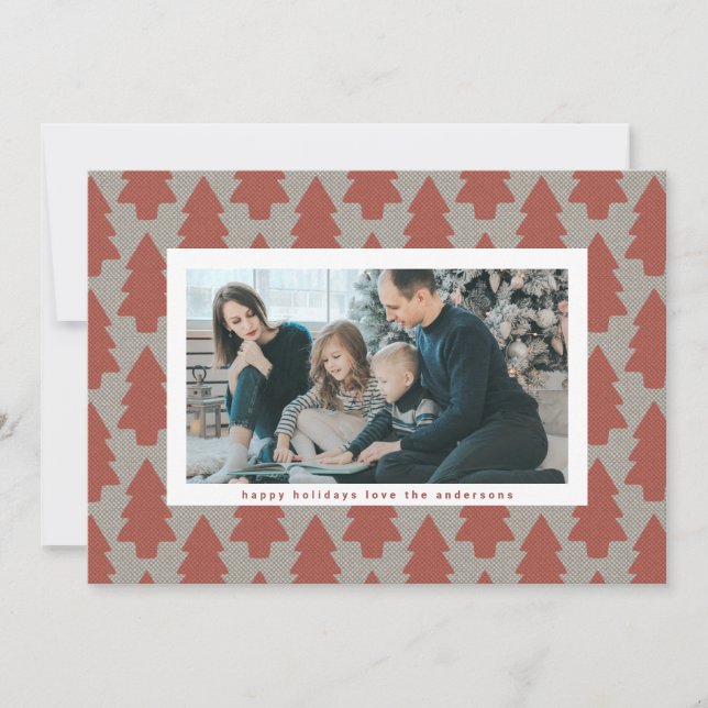 Tarjeta Festiva Árboles navideños modernos marco enlosado 4 foto f (Anverso)