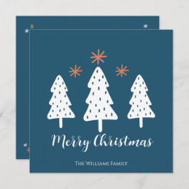 Tarjeta Festiva Árboles navideños modernos y estrellas Bleu