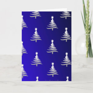 Tarjeta Festiva Árboles navideños plateados en azul cobalto