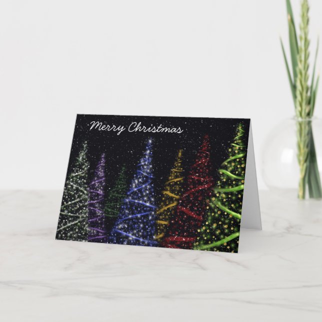 Tarjeta Festiva Árboles navideños resplandecientes (Anverso)