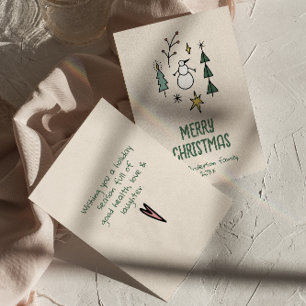 Tarjeta Festiva Árboles navideños verdes dibujados a mano que no s