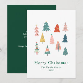 Tarjeta Festiva Árboles navideños verdes simples no fotográficos e