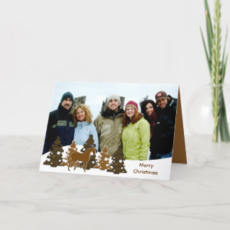 Tarjeta Festiva Árboles navideños y caballos