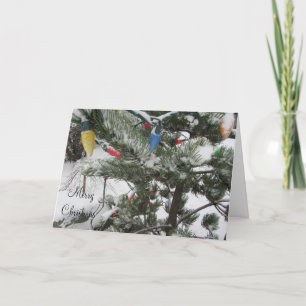 Tarjeta Festiva Árboles nevados con luces Navidades
