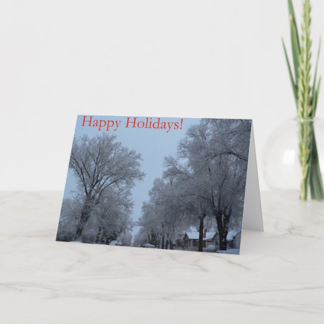 Tarjeta Festiva Árboles nevados en Las Vegas, New México (Anverso)