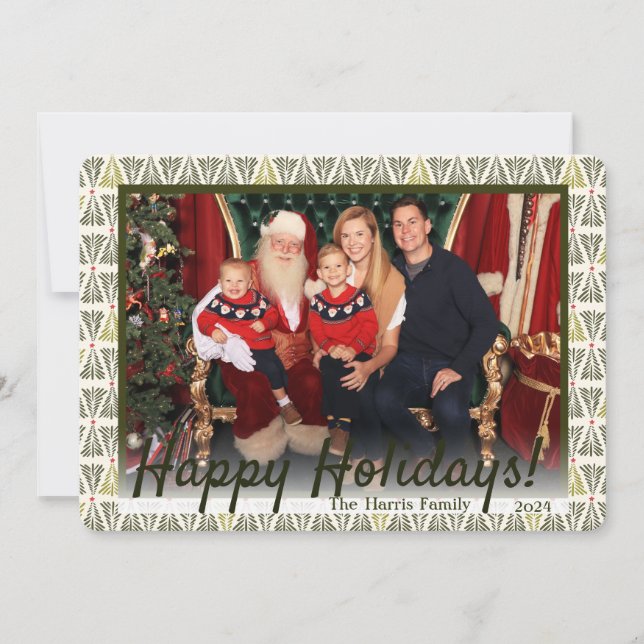 Tarjeta Festiva Árboles nórdicos verdes y blancos Foto, personaliz (Anverso)