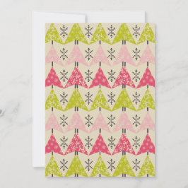 Tarjeta Festiva Árboles rosas y verdes con copos de nieve