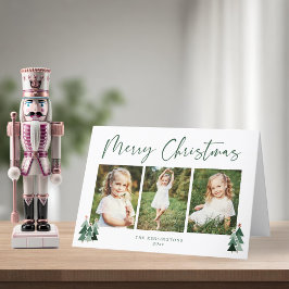 Tarjeta Festiva Árboles rústicos Navidades verdes feriados 3 foto