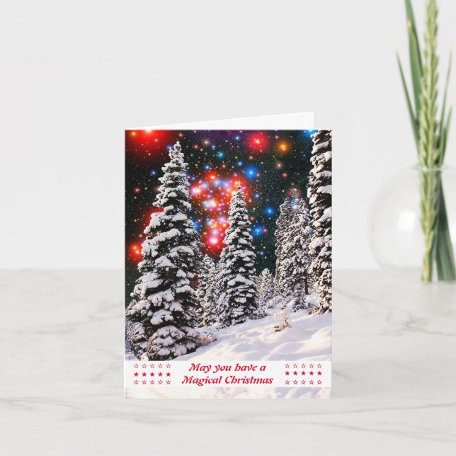 Tarjeta Festiva Árboles tradicionales nevados (Anverso)