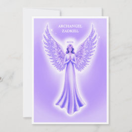 Tarjeta Festiva Arcángel Zadkiel Navidades Púrpura Y Blanco