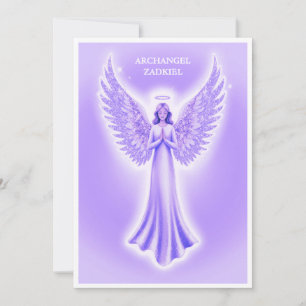 Tarjeta Festiva Arcángel Zadkiel Navidades Púrpura Y Blanco