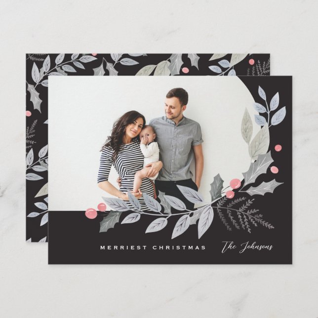 Tarjeta Festiva Arch Holly Berry deja foto de Navidades (Anverso / Reverso)